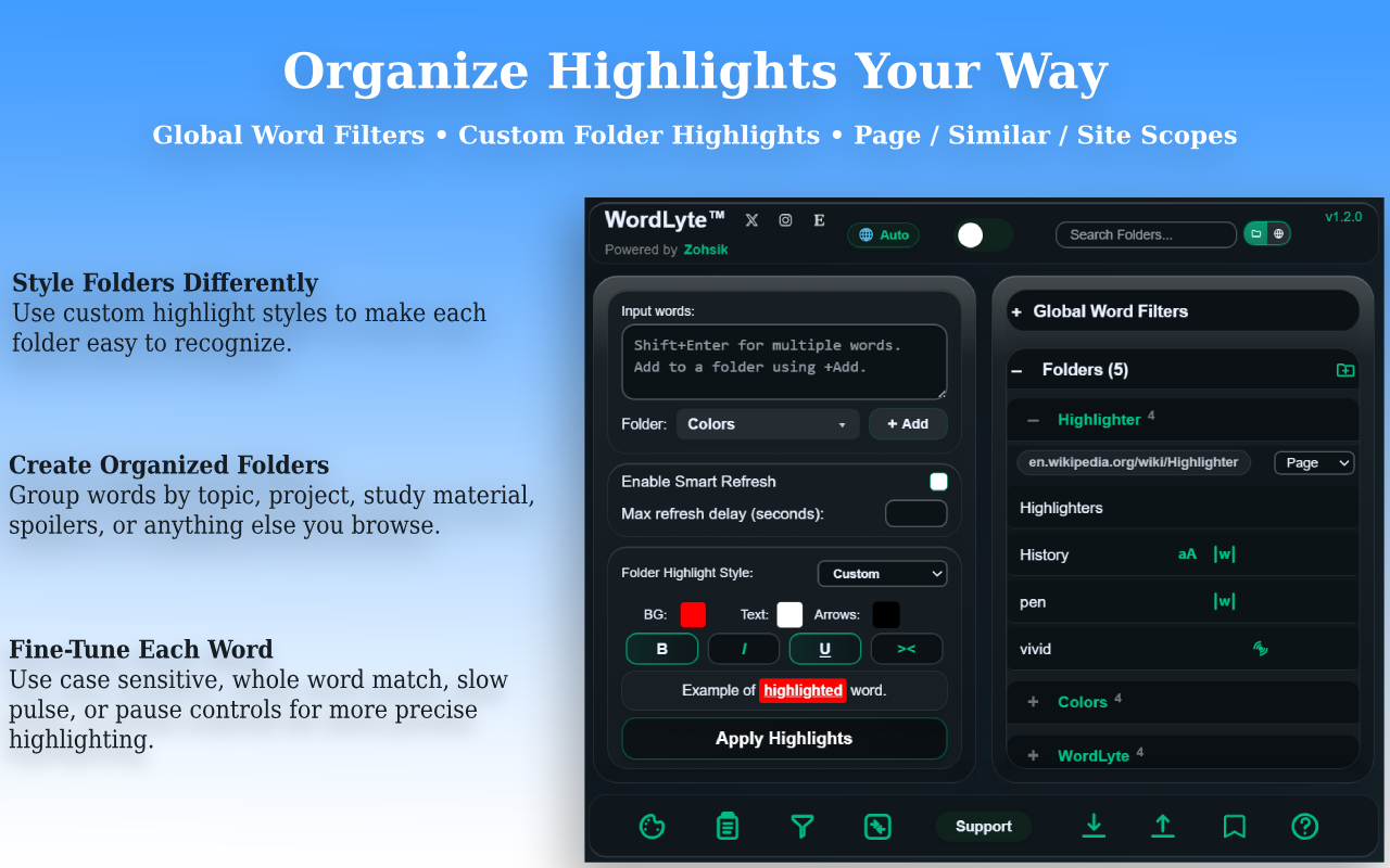 wordlyte screenshot showing masking and filtering tools