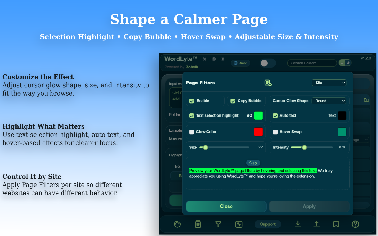 wordlyte screenshot showing clipboard and compare features